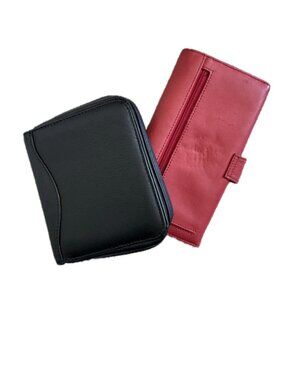 Leather Snap Wallet and Faux Leather Zip Accessory Bag 2 Pack Red & Black